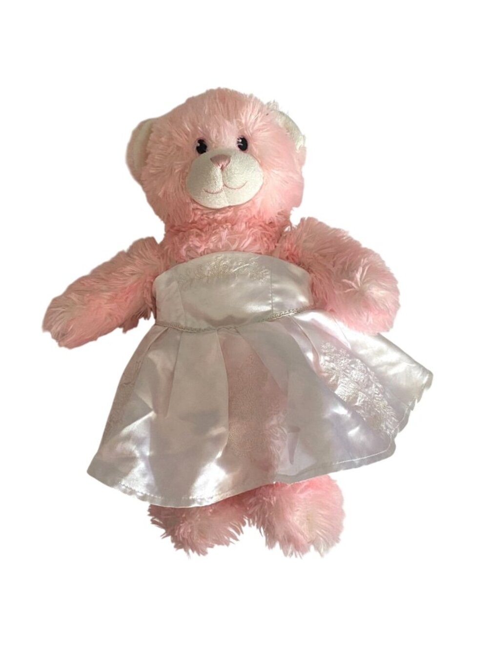 Build-A-Bear Pink Plush Bear W/ White Wedding Dress-17 in-GUC